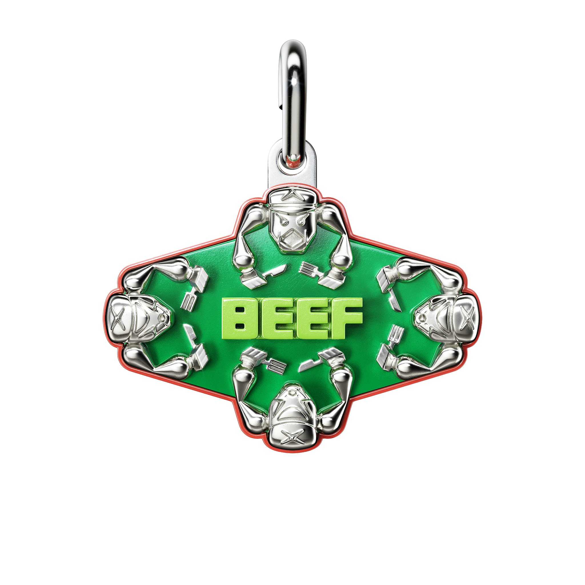 A detail of Beef Pendant in Clover